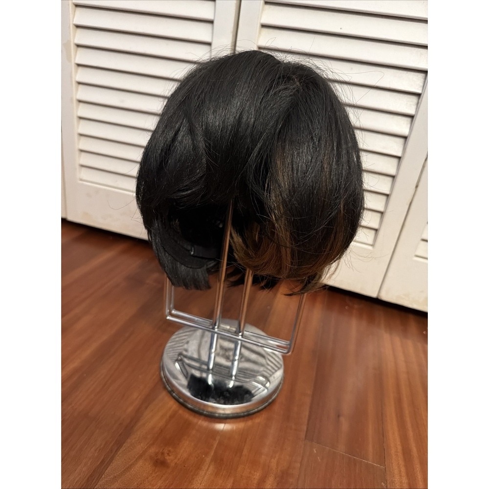 Mayde Beauty Layered Asymmetrical Bob Dark Honey Highlights Bangs Wig - Picture 3 of 6